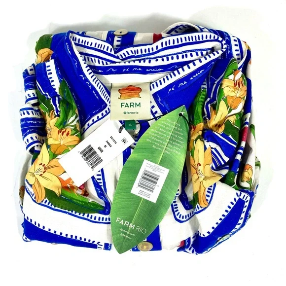 *SOLD* Farm Rio Tropical Destination Midi Linen Blend Shirt Dress Small NWT - Picture 9 of 17